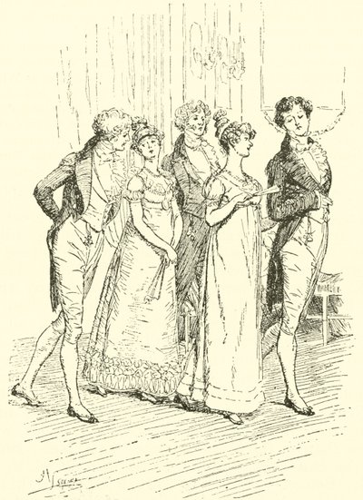 La fiesta de Netherfield entrando al salón de baile de Hugh Thomson